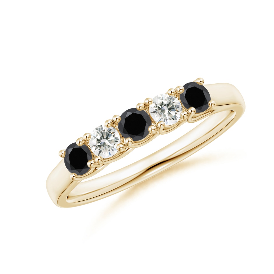 2.8mm AA Half Eternity Five Stone Black and White Diamond Wedding Band in Yellow Gold 