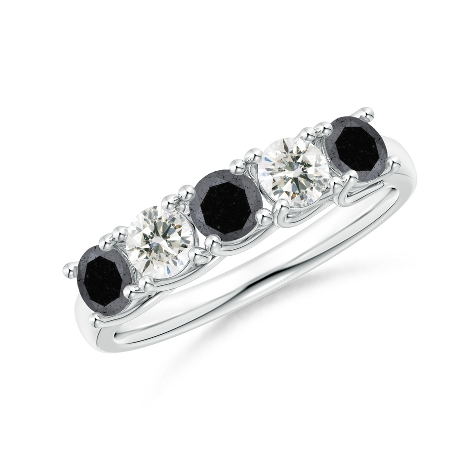 3.8mm A Half Eternity Five Stone Black and White Diamond Wedding Band in White Gold 