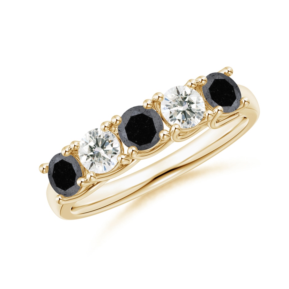3.8mm A Half Eternity Five Stone Black and White Diamond Wedding Band in Yellow Gold 
