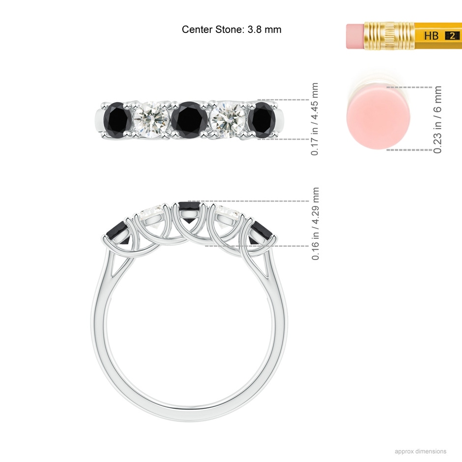 3.8mm AA Half Eternity Five Stone Black and White Diamond Wedding Band in P950 Platinum ruler