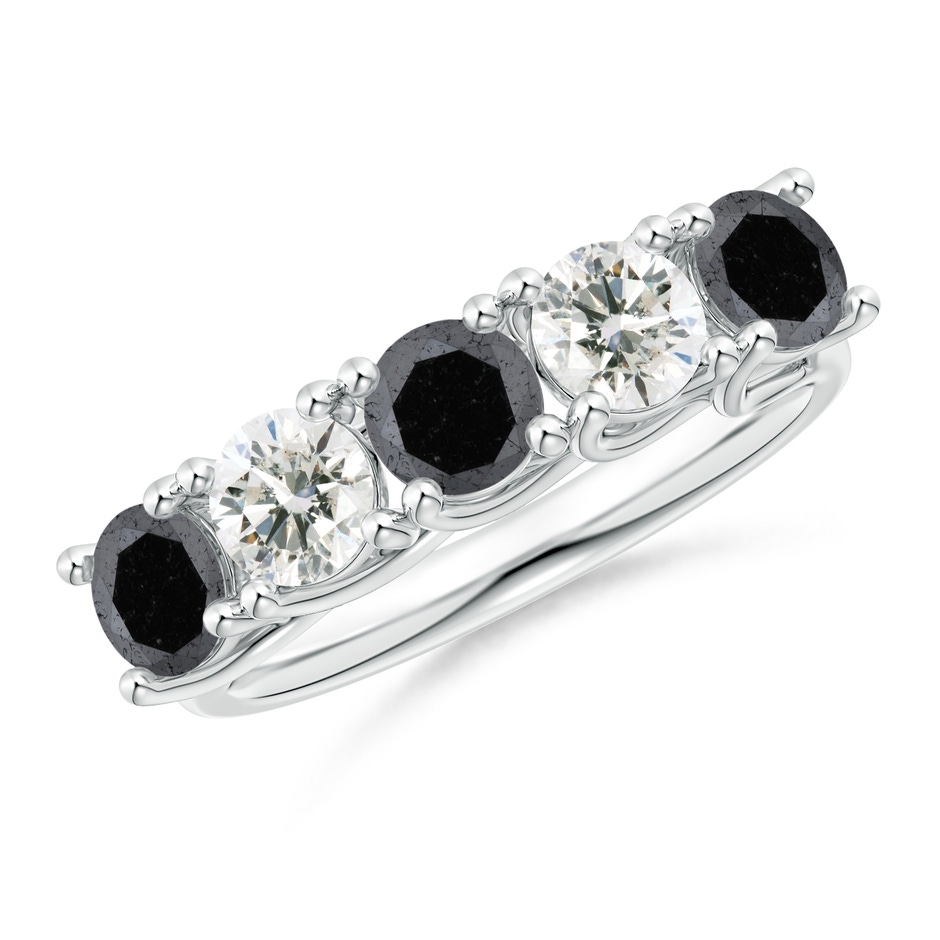 4.5mm A Half Eternity Five Stone Black and White Diamond Wedding Band in White Gold 