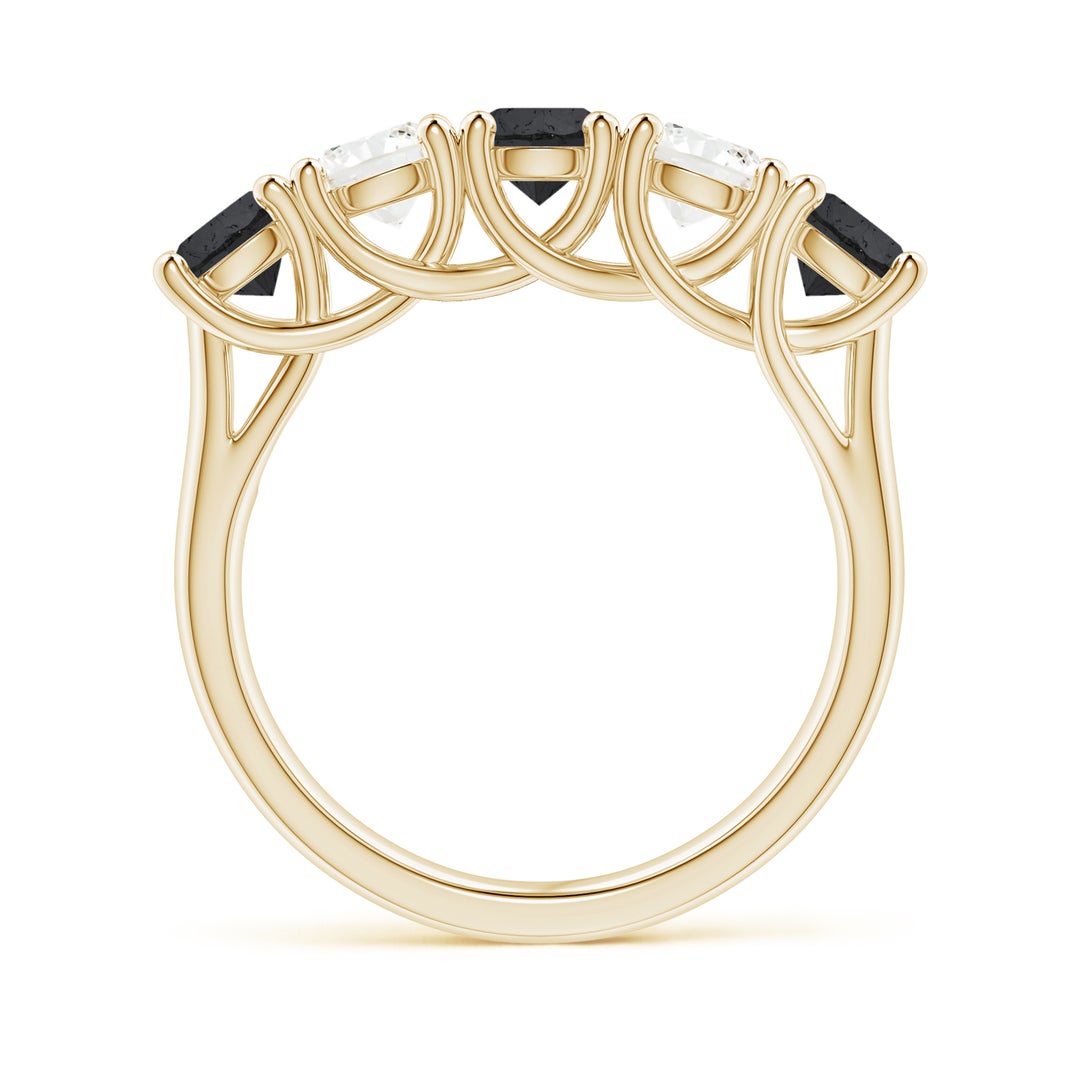 4.5mm A Half Eternity Five Stone Black and White Diamond Wedding Band in Yellow Gold - side 3