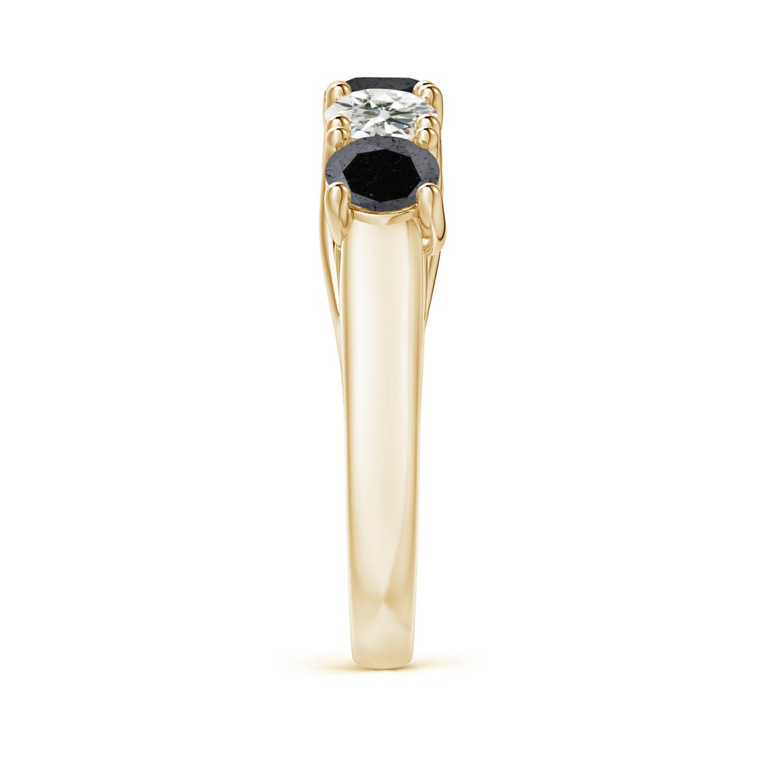4.5mm A Half Eternity Five Stone Black and White Diamond Wedding Band in Yellow Gold - side 6