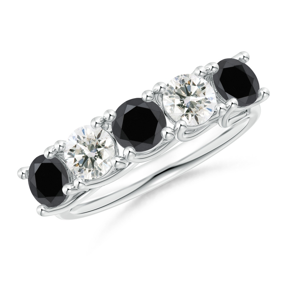 4.5mm AA Half Eternity Five Stone Black and White Diamond Wedding Band in P950 Platinum 