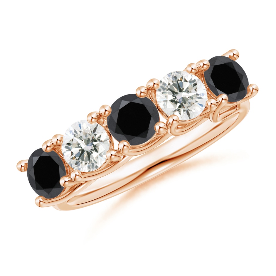 4.5mm AA Half Eternity Five Stone Black and White Diamond Wedding Band in Rose Gold 