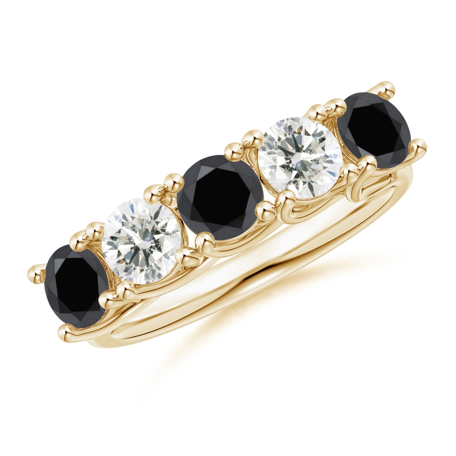 4.5mm AA Half Eternity Five Stone Black and White Diamond Wedding Band in Yellow Gold 