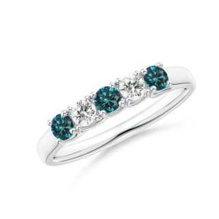 2.8mm AA Half Eternity Five Stone Blue and White Diamond Wedding Band in P950 Platinum
