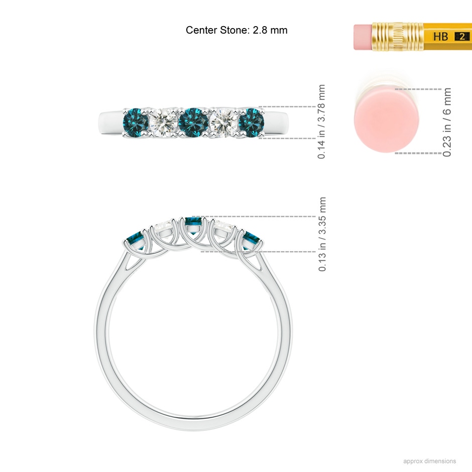 2.8mm AA Half Eternity Five Stone Blue and White Diamond Wedding Band in P950 Platinum ruler