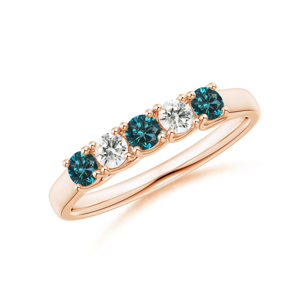 2.8mm AA Half Eternity Five Stone Blue and White Diamond Wedding Band in Rose Gold 