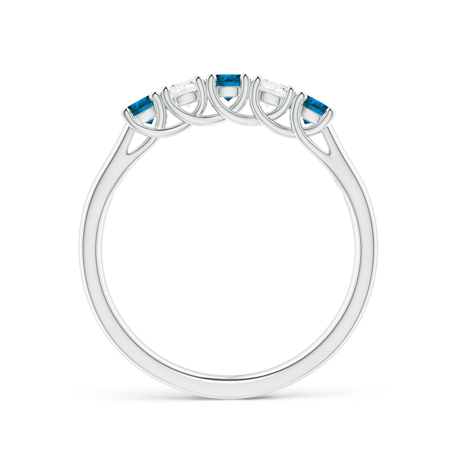 2.8mm AAA Half Eternity Five Stone Blue and White Diamond Wedding Band in White Gold