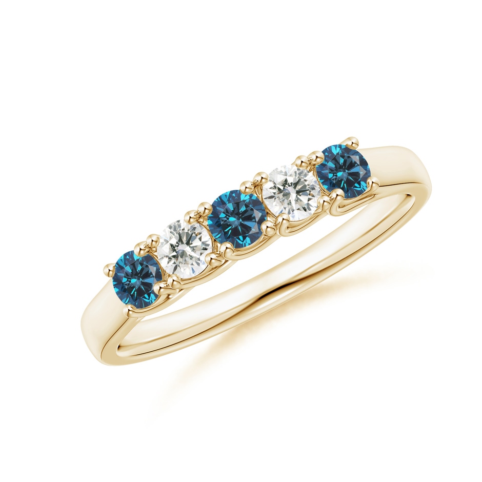 2.8mm AAA Half Eternity Five Stone Blue and White Diamond Wedding Band in Yellow Gold 