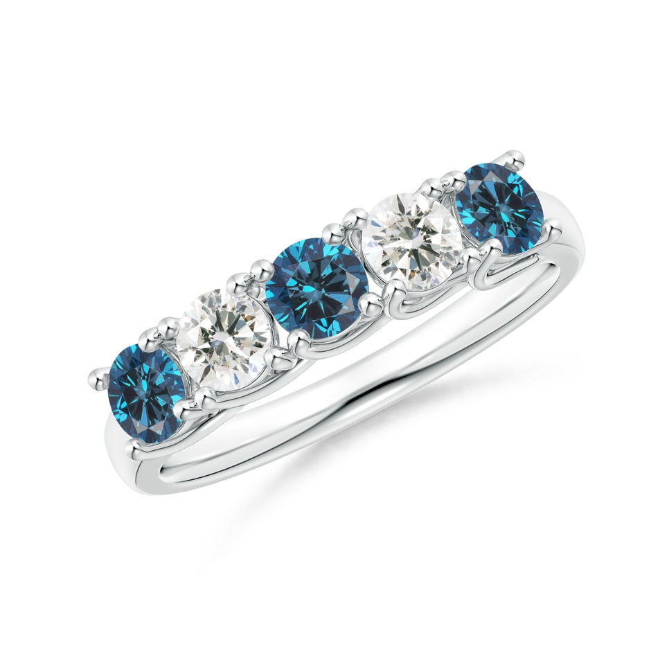 3.8mm AAA Half Eternity Five Stone Blue and White Diamond Wedding Band in P950 Platinum 