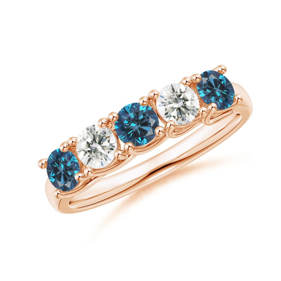 3.8mm AAA Half Eternity Five Stone Blue and White Diamond Wedding Band in Rose Gold 