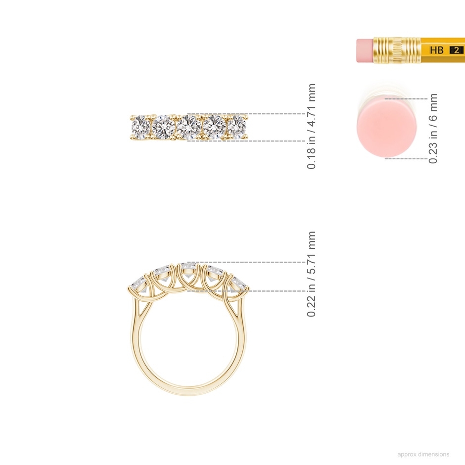 4.2mm IJI1I2 Half Eternity Five Stone Diamond Wedding Band in Yellow Gold ruler