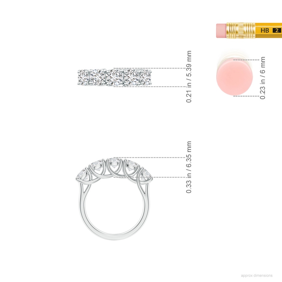 4.8mm HSI2 Half Eternity Five Stone Diamond Wedding Band in White Gold ruler