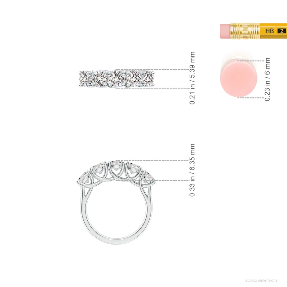 4.8mm IJI1I2 Half Eternity Five Stone Diamond Wedding Band in White Gold ruler