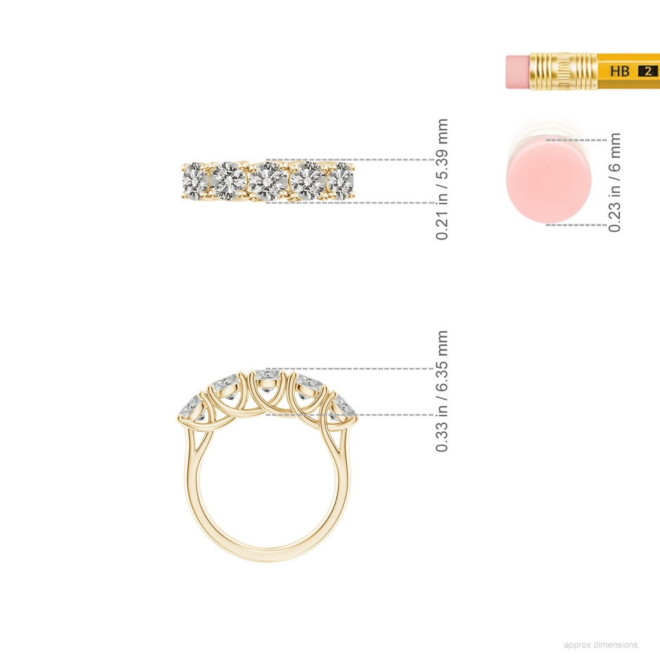 4.8mm KI3 Half Eternity Five Stone Diamond Wedding Band in Yellow Gold ruler