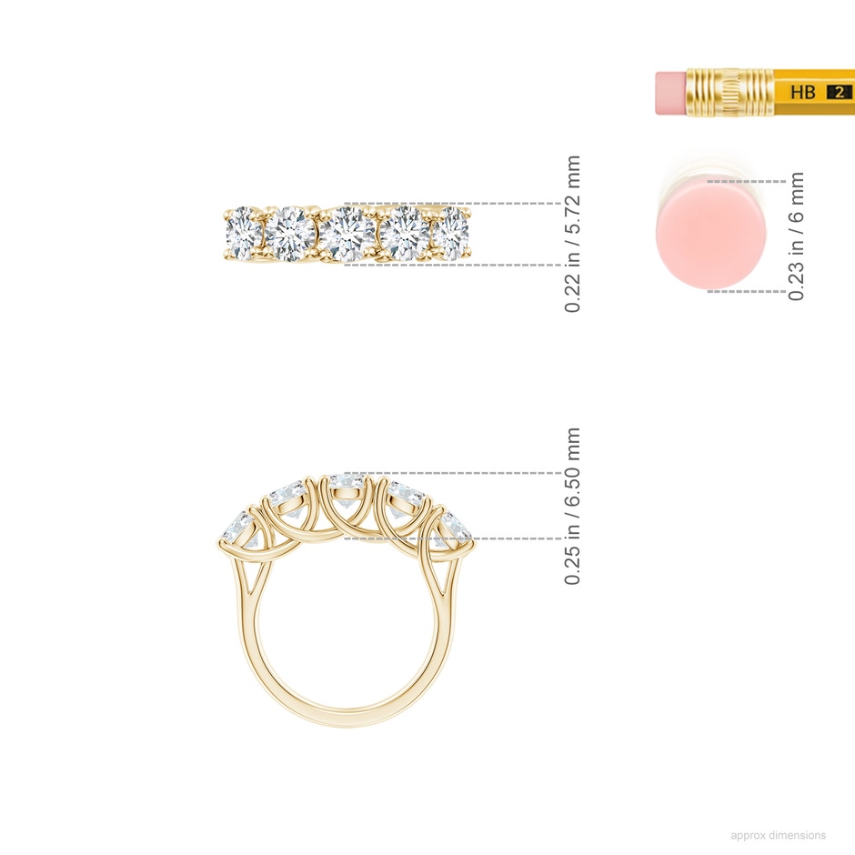 5.1mm GVS2 Half Eternity Five Stone Diamond Wedding Band in Yellow Gold ruler