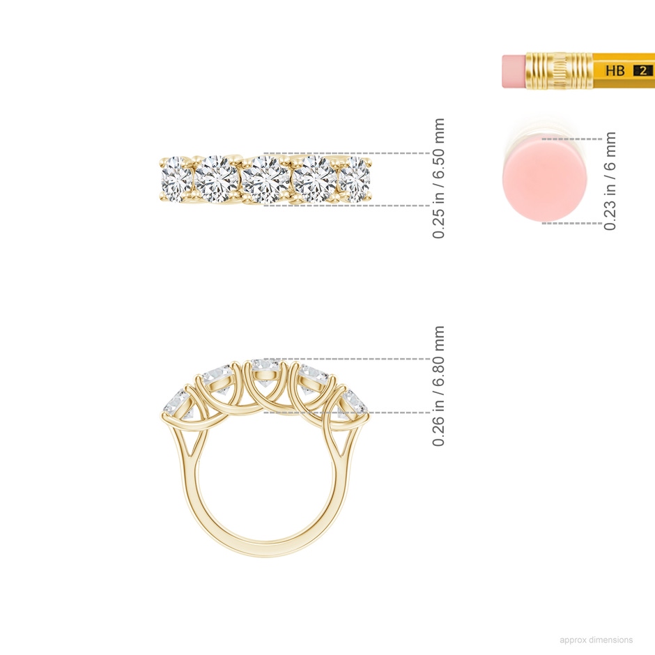 5.9mm HSI2 Half Eternity Five Stone Diamond Wedding Band in Yellow Gold ruler