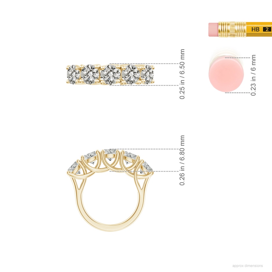 5.9mm KI3 Half Eternity Five Stone Diamond Wedding Band in Yellow Gold ruler