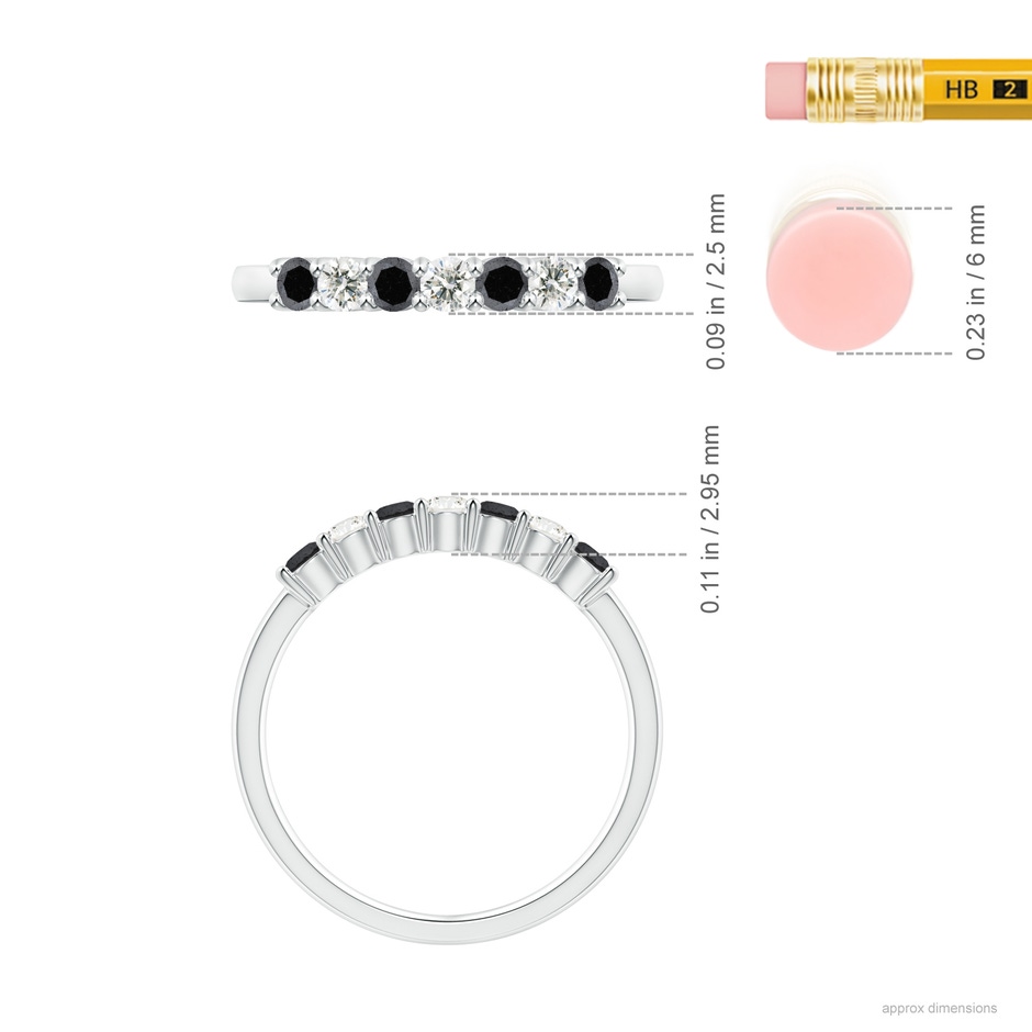 2.5mm A Seven Stone Black and White Diamond Wedding Band in P950 Platinum ruler