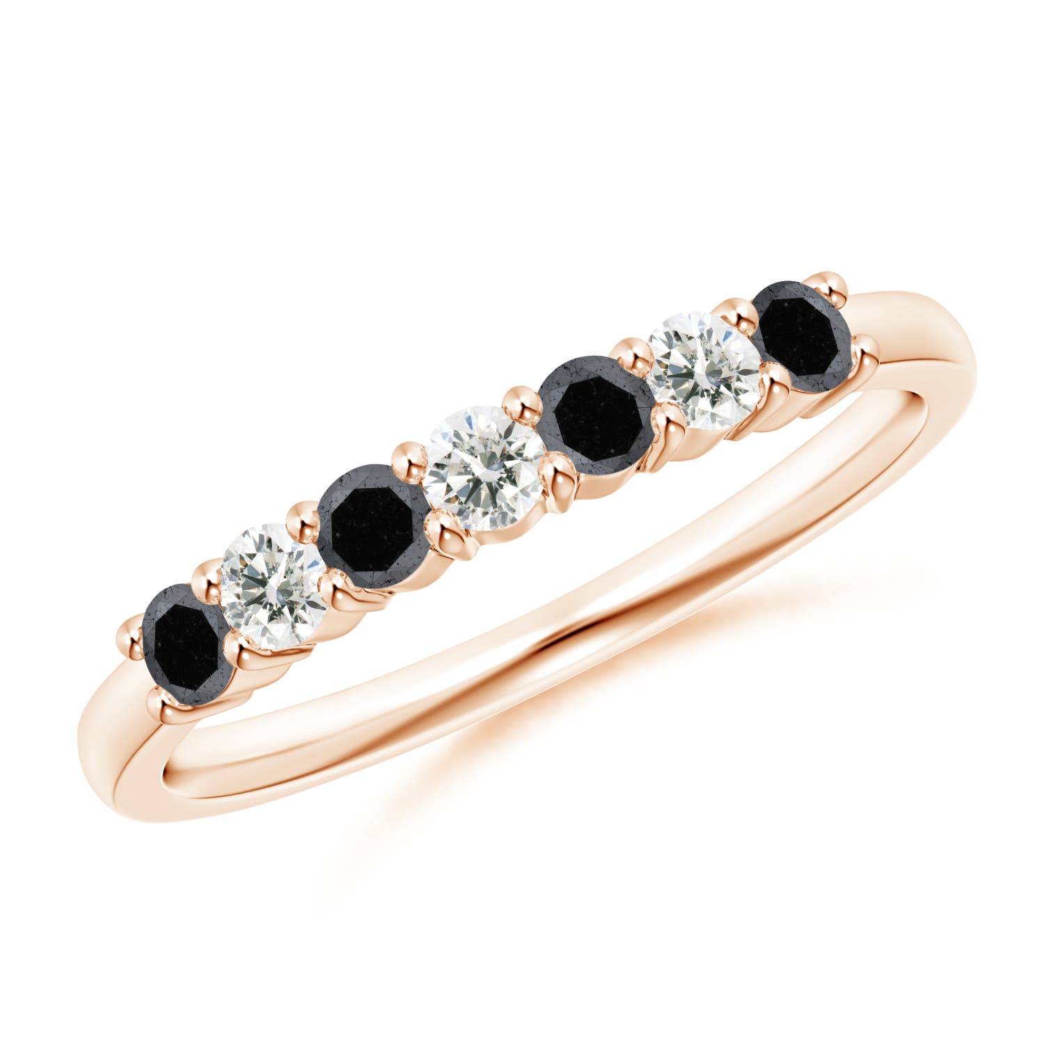2.5mm A Seven Stone Black and White Diamond Wedding Band in Rose Gold