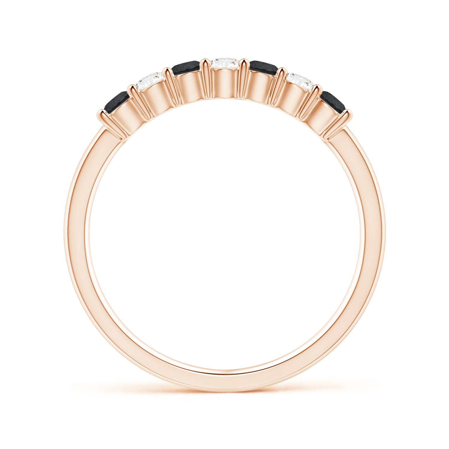 2.5mm A Seven Stone Black and White Diamond Wedding Band in Rose Gold