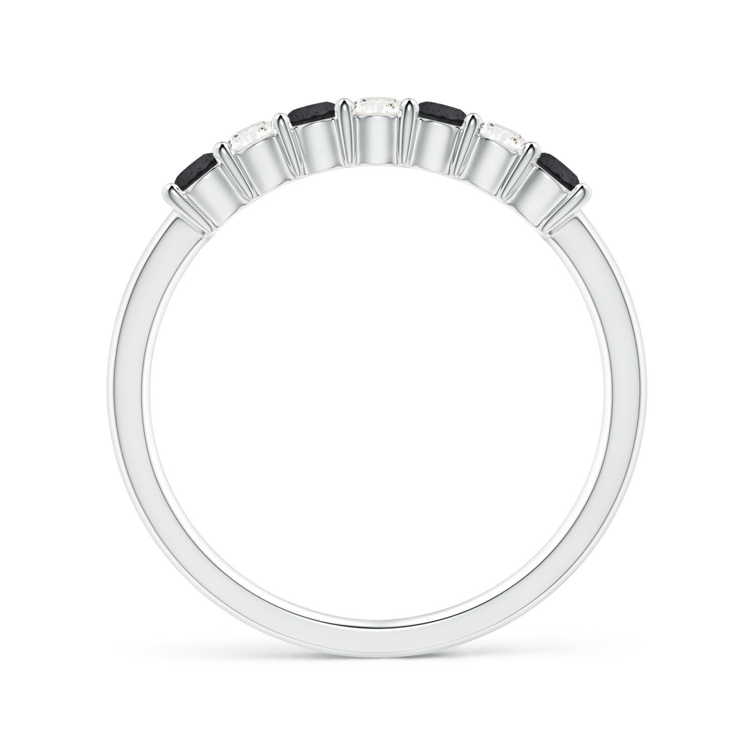 2.5mm A Seven Stone Black and White Diamond Wedding Band in White Gold