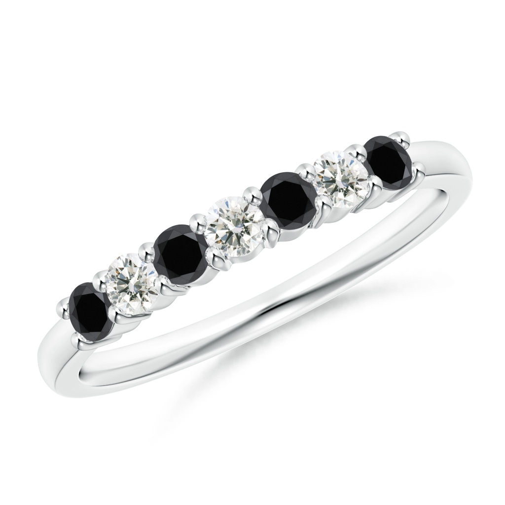 2.5mm AA Seven Stone Black and White Diamond Wedding Band in White Gold