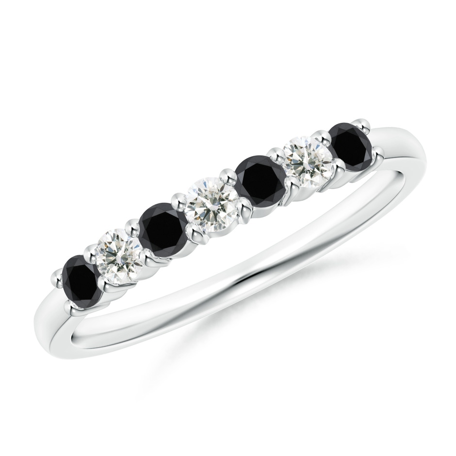 2.5mm AA Seven Stone Black and White Diamond Wedding Band in White Gold 