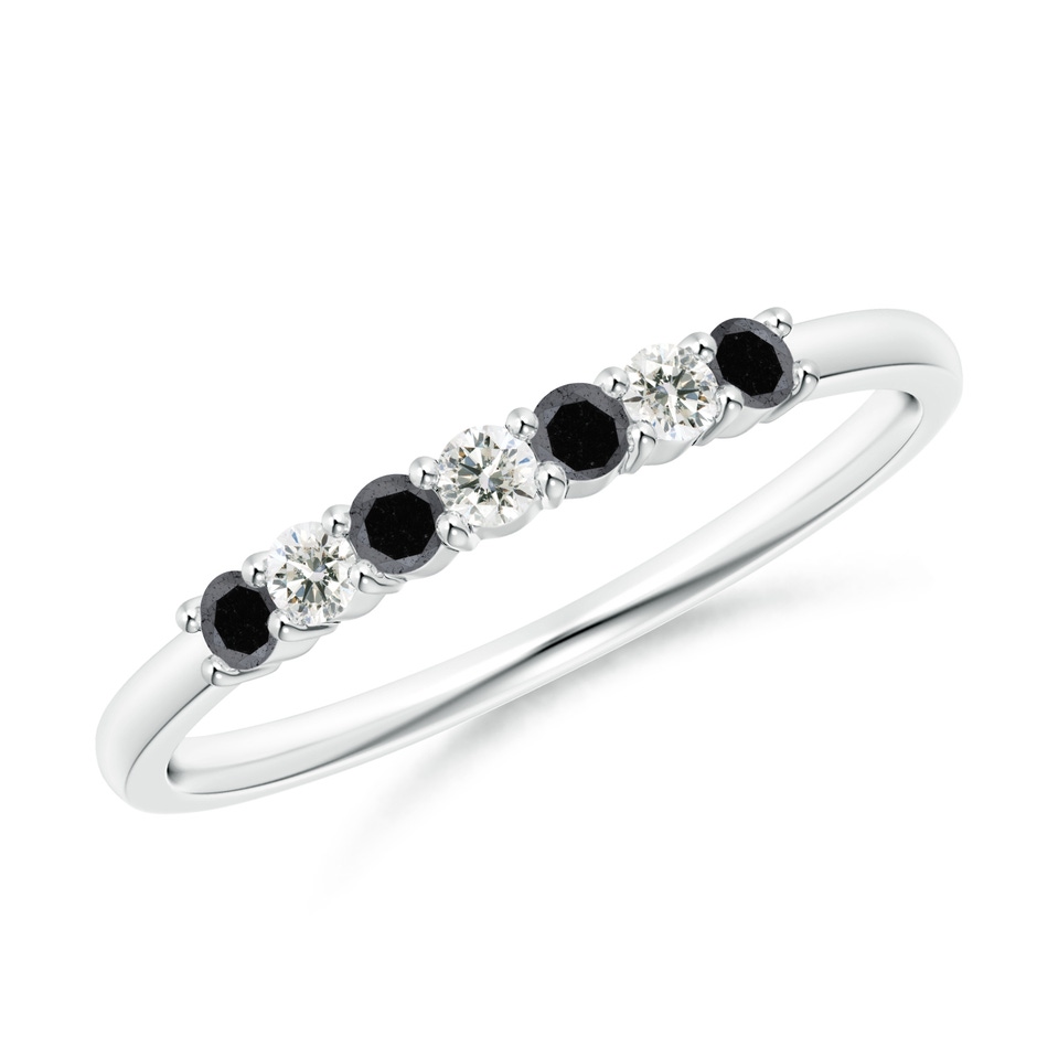 2mm A Seven Stone Black and White Diamond Wedding Band in White Gold 