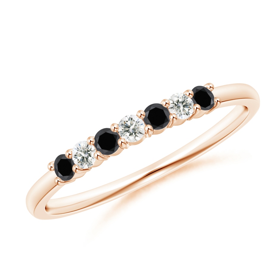 2mm AA Seven Stone Black and White Diamond Wedding Band in Rose Gold 