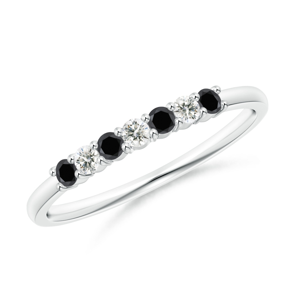 2mm AA Seven Stone Black and White Diamond Wedding Band in White Gold 