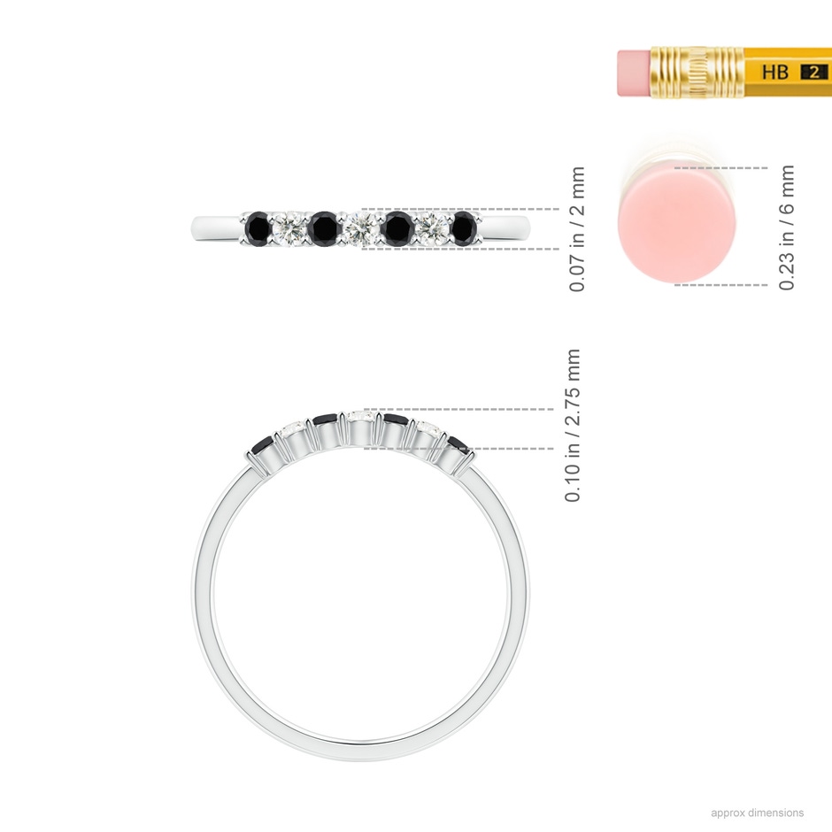 2mm AA Seven Stone Black and White Diamond Wedding Band in White Gold ruler