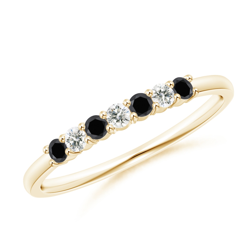 2mm AA Seven Stone Black and White Diamond Wedding Band in Yellow Gold