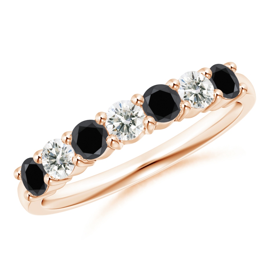 3mm AA Seven Stone Black and White Diamond Wedding Band in Rose Gold 