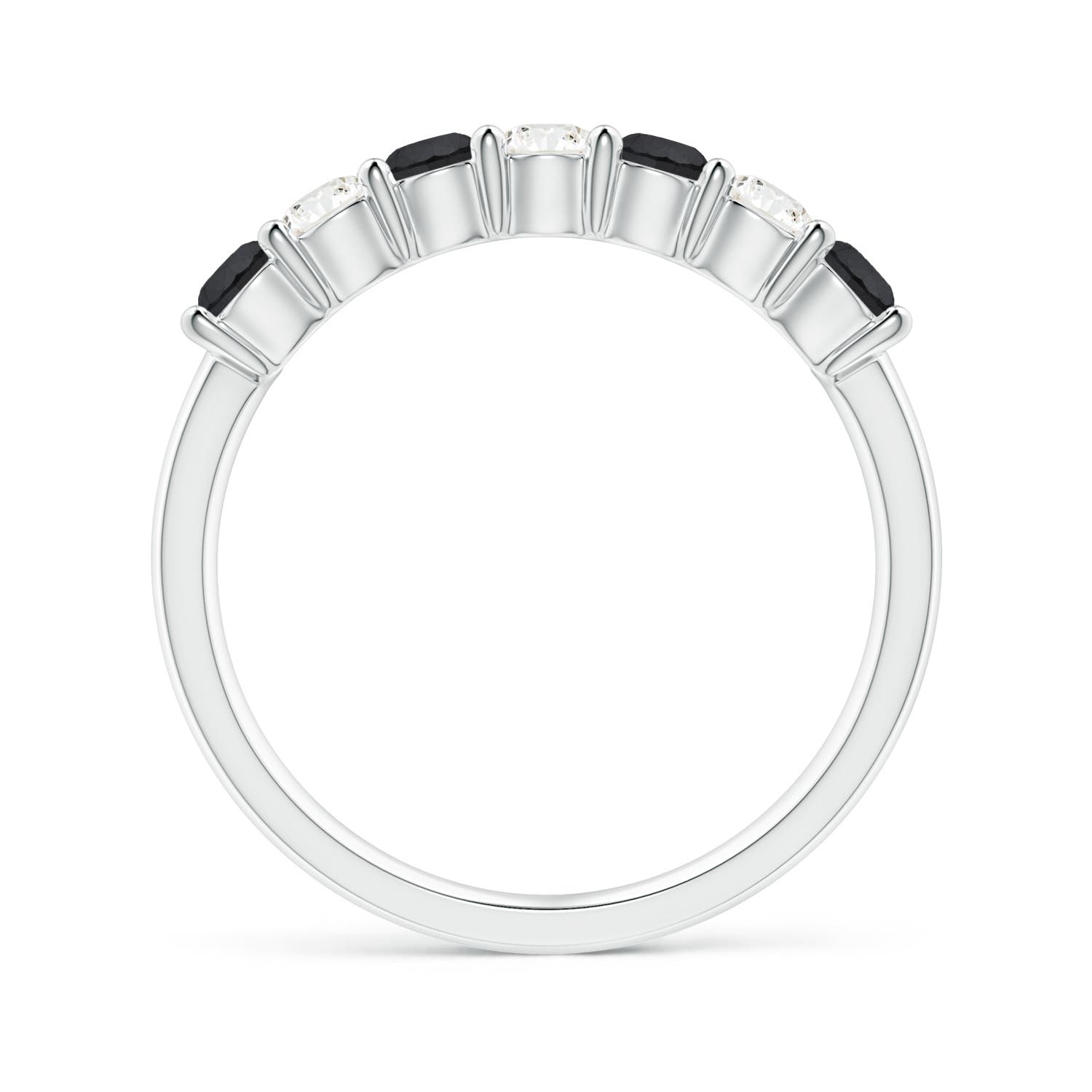 3mm AA Seven Stone Black and White Diamond Wedding Band in White Gold