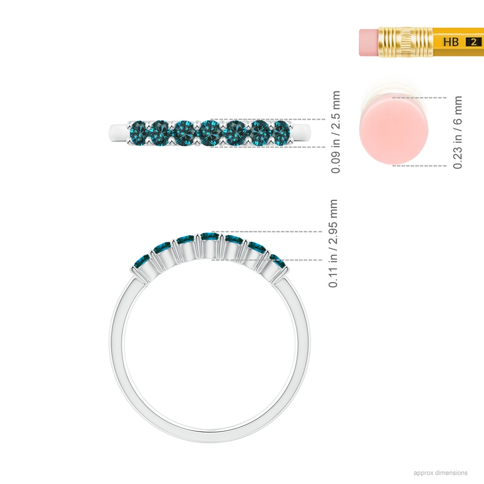 2.5mm AA Half Eternity Seven Stone Blue Diamond Wedding Band in P950 Platinum ruler