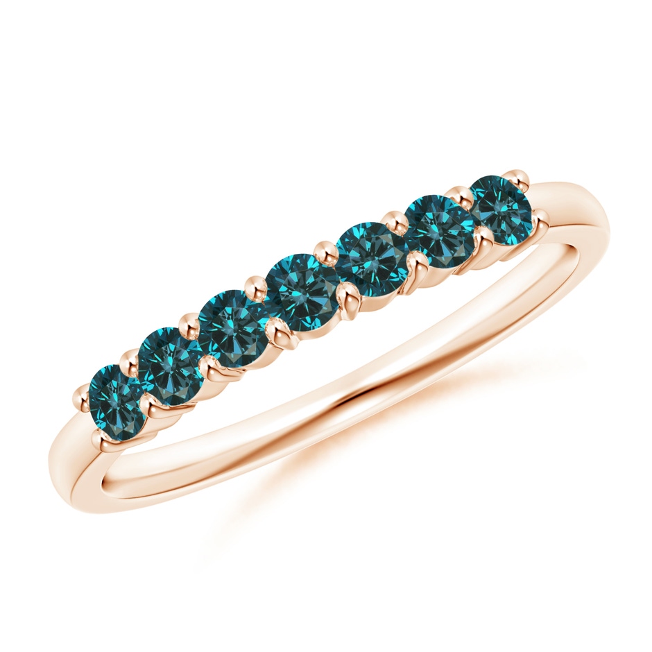 2.5mm AA Half Eternity Seven Stone Blue Diamond Wedding Band in Rose Gold 