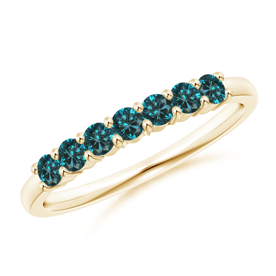 2.5mm AA Half Eternity Seven Stone Blue Diamond Wedding Band in Yellow Gold 