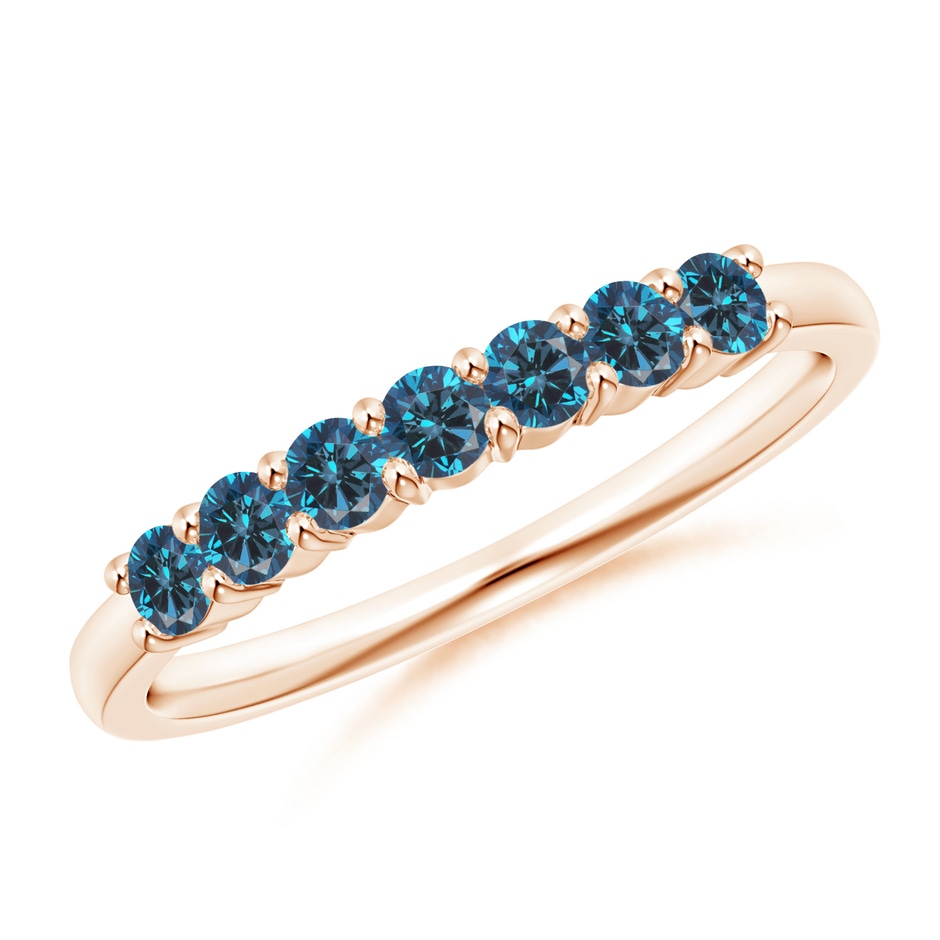 2.5mm AAA Half Eternity Seven Stone Blue Diamond Wedding Band in Rose Gold 