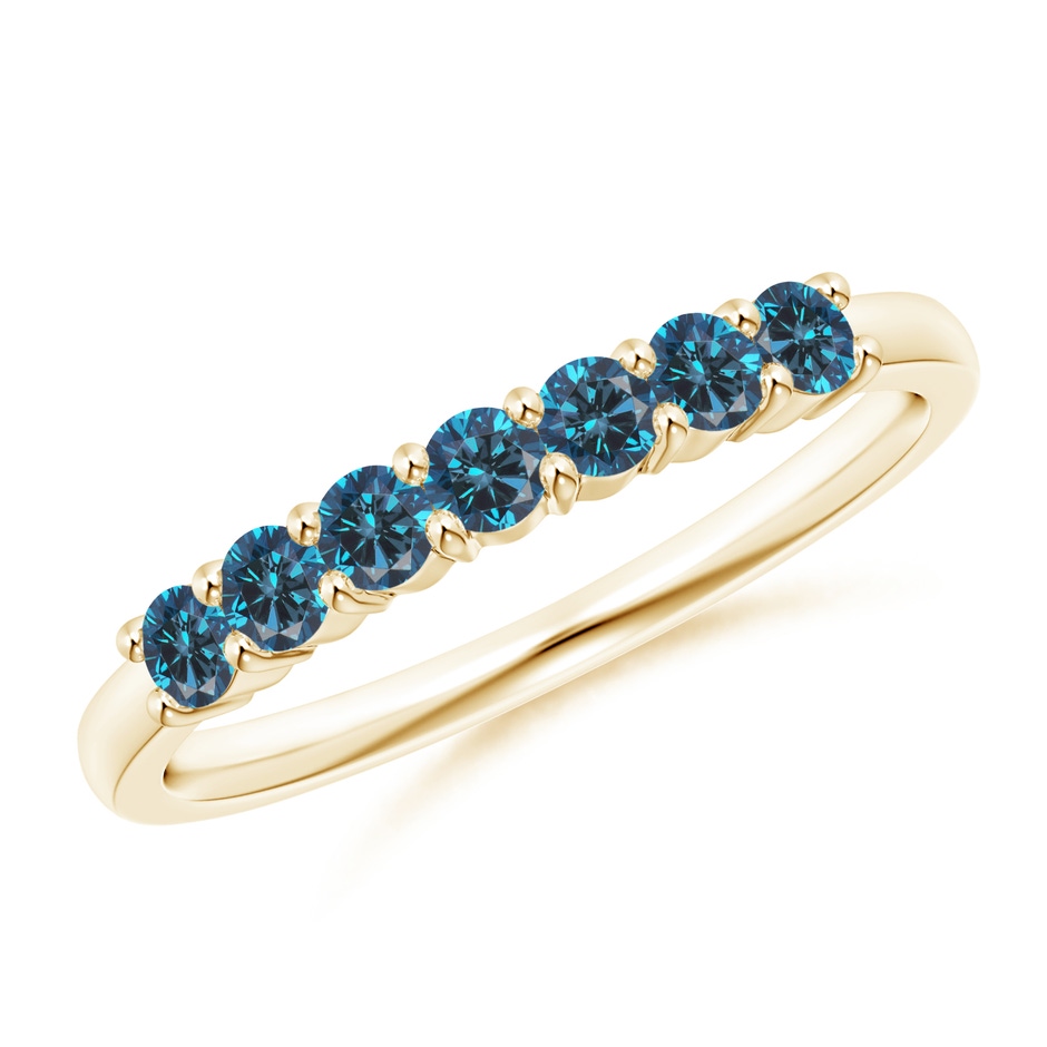 2.5mm AAA Half Eternity Seven Stone Blue Diamond Wedding Band in Yellow Gold 