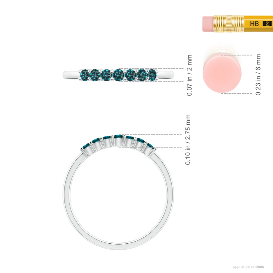2mm AA Half Eternity Seven Stone Blue Diamond Wedding Band in P950 Platinum ruler