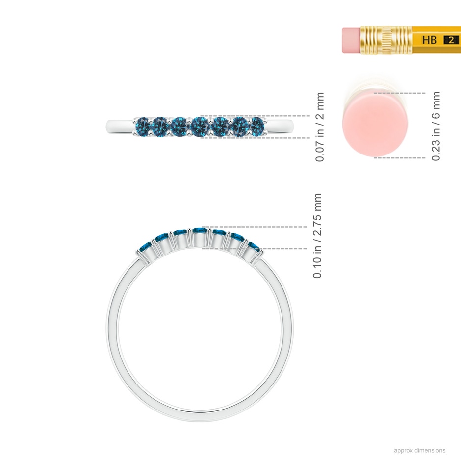 2mm AAA Half Eternity Seven Stone Blue Diamond Wedding Band in P950 Platinum ruler