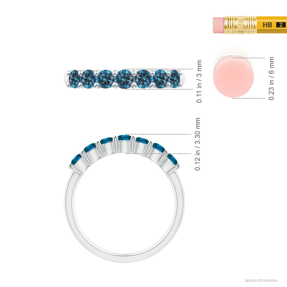 3mm AAA Half Eternity Seven Stone Blue Diamond Wedding Band in P950 Platinum ruler