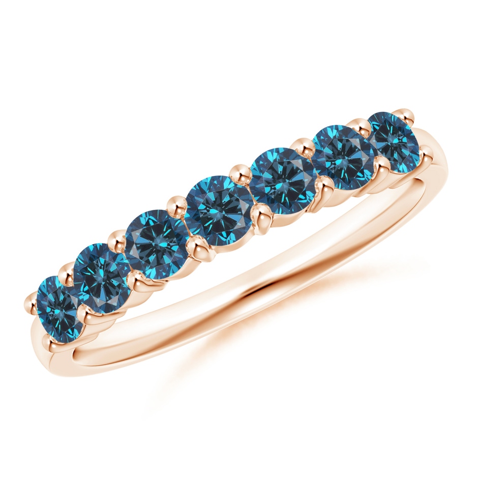 3mm AAA Half Eternity Seven Stone Blue Diamond Wedding Band in Rose Gold 