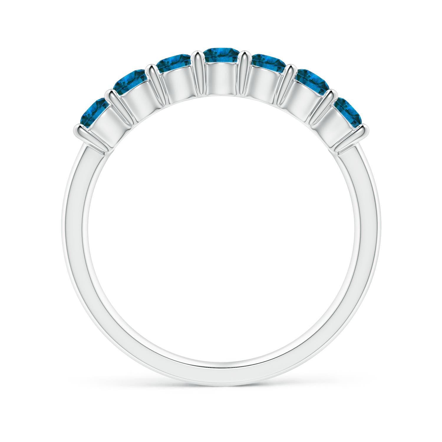 3mm AAA Half Eternity Seven Stone Blue Diamond Wedding Band in White Gold