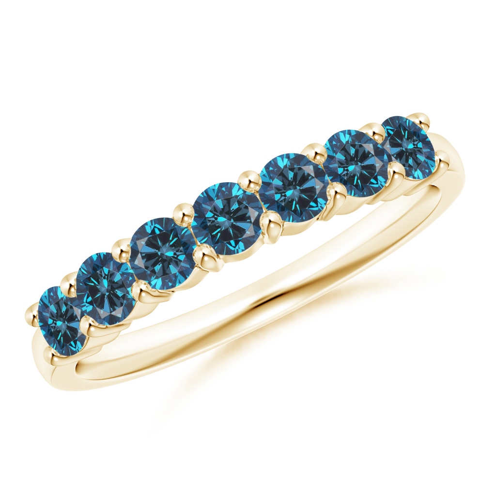 3mm AAA Half Eternity Seven Stone Blue Diamond Wedding Band in Yellow Gold