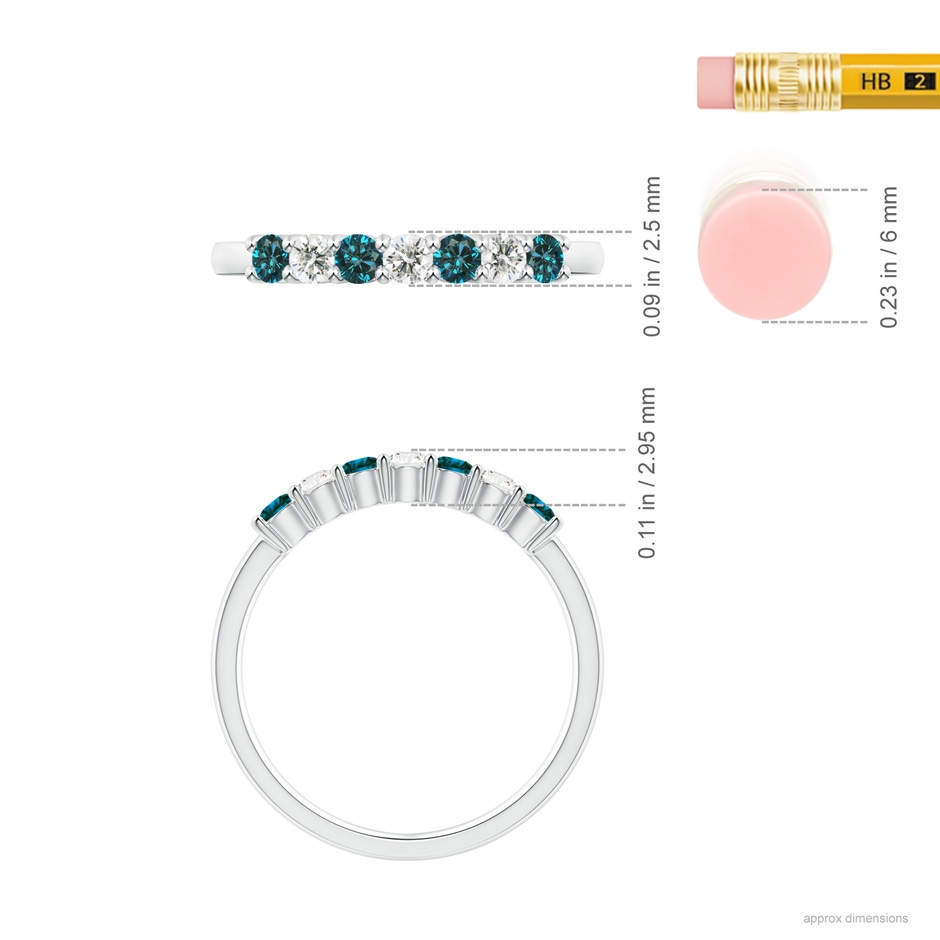2.5mm AA Seven Stone Blue and White Diamond Wedding Band in P950 Platinum ruler