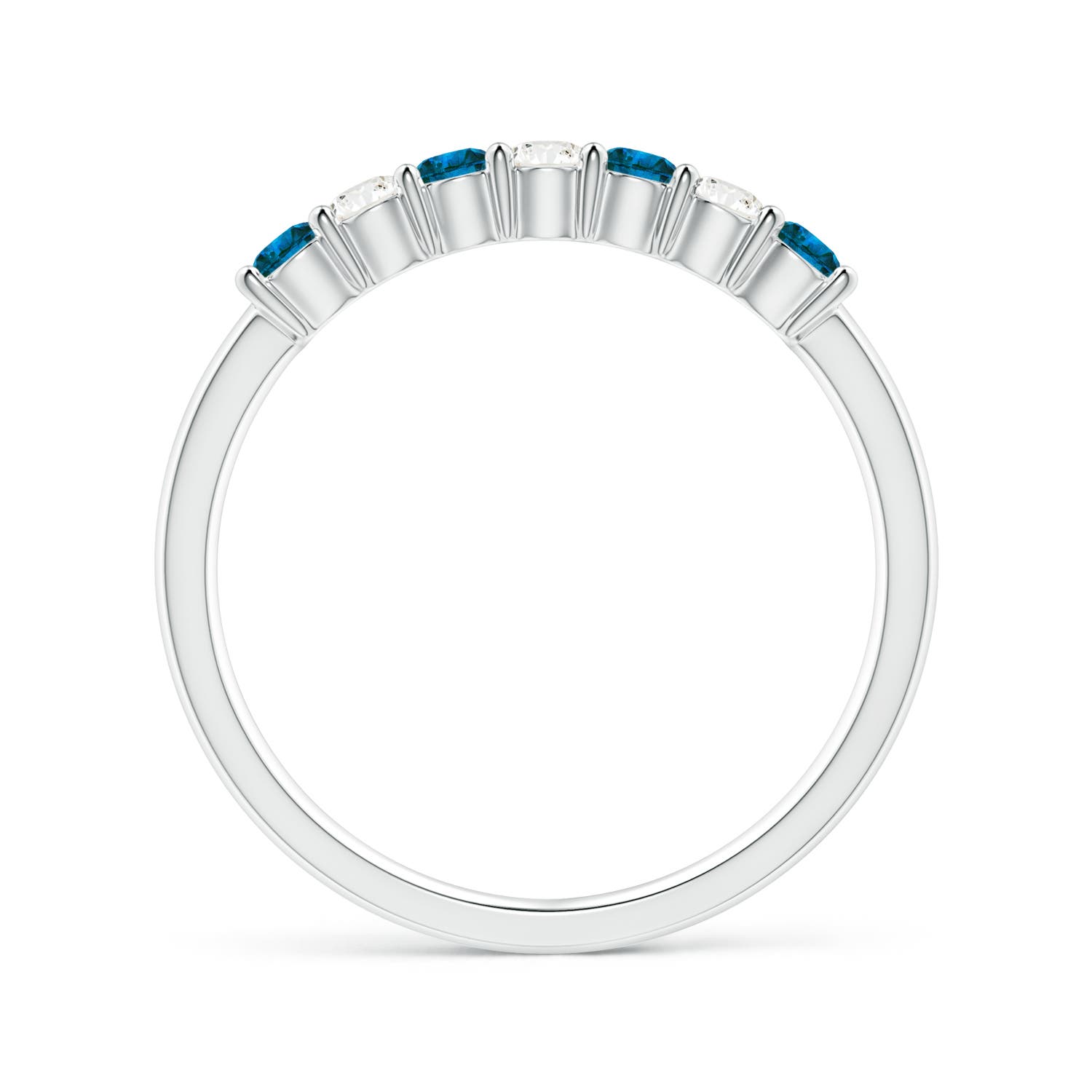 2.5mm AAA Seven Stone Blue and White Diamond Wedding Band in White Gold - side 3